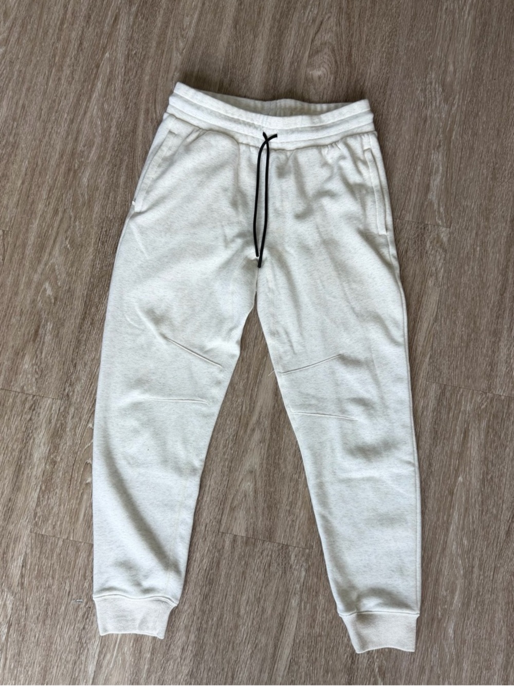 Fabletics Men's Off-White/Cream Jogger Sweatpants with Black Drawstring
